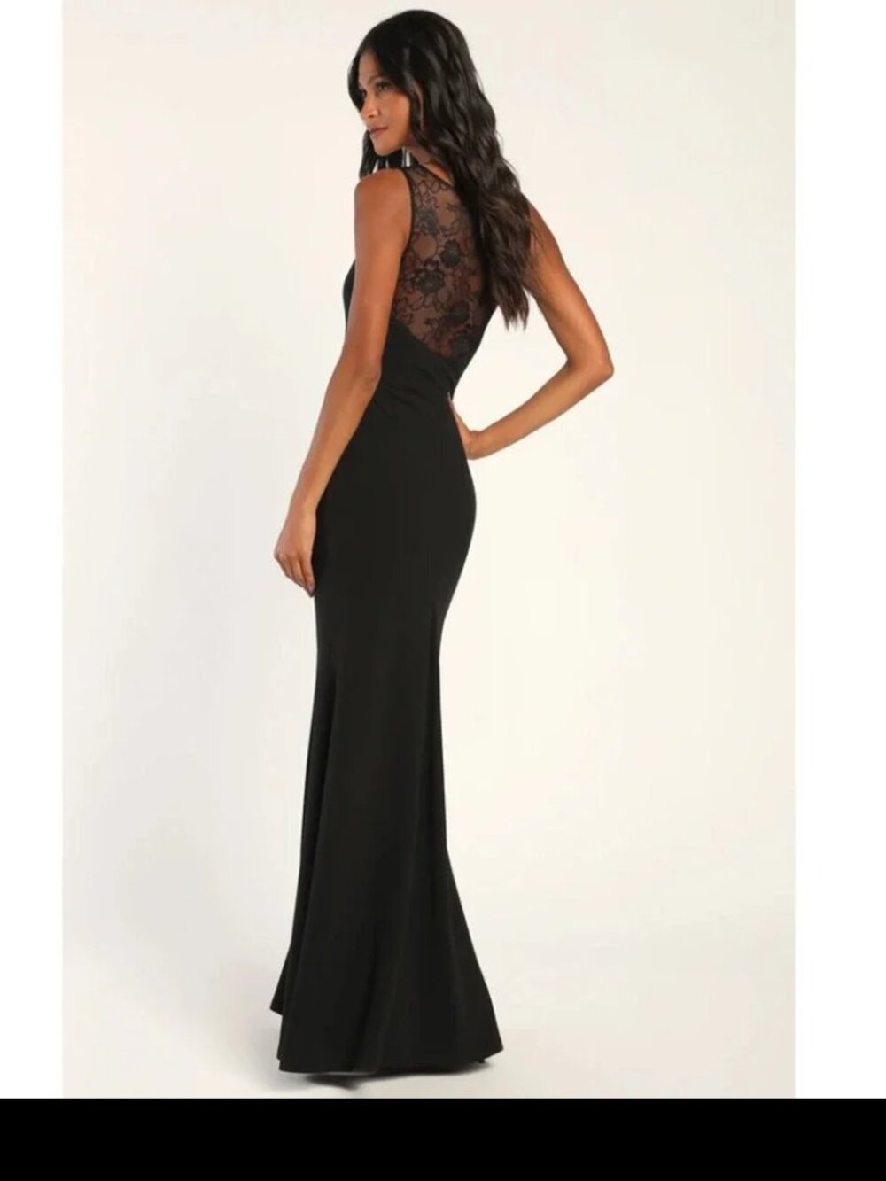 Lulus True Passion Black Lace V-Back Mermaid Maxi Dress